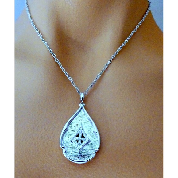 Gabriel & Co. Sterling Silver White Sapphire Cross Pendant Necklace  VTG - Picture 1 of 8